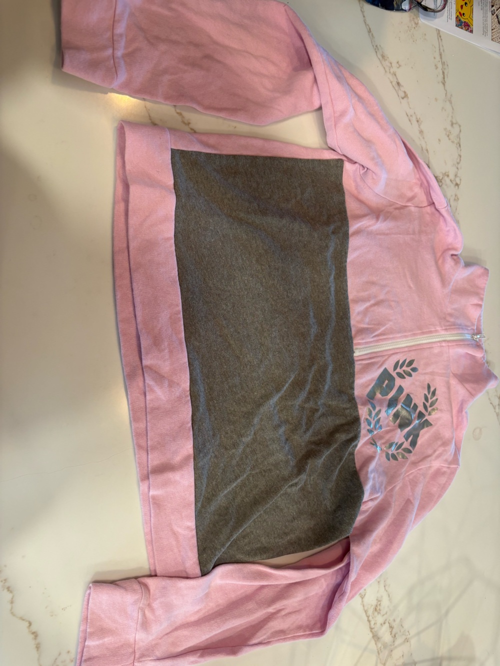 PINK Victoria's Secret Two-Tone Pink and Gray Zip Hoodie